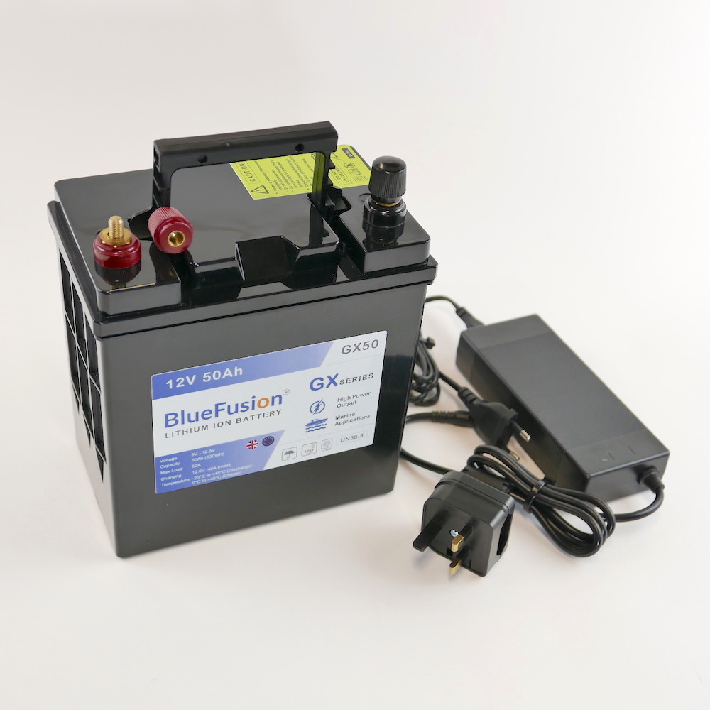 BlueFusion GX50 Lithium Ion Battery (12V, 630Wh, Max Load), with Charger - midmarine.com
